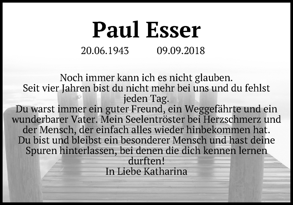  Traueranzeige für Paul Esser vom 09.09.2022 aus Kölner Stadt-Anzeiger / Kölnische Rundschau / Express