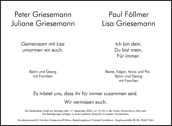 Anzeige von Paul Föllmer von Kölner Stadt-Anzeiger / Kölnische Rundschau / Express