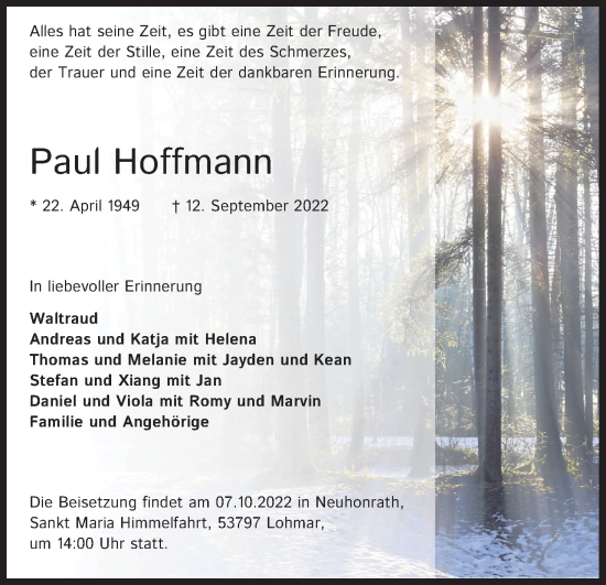 Anzeige von Paul Hoffmann von Kölner Stadt-Anzeiger / Kölnische Rundschau / Express