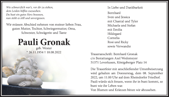Anzeige von Pauli Gronak von  Lokale Informationen 
