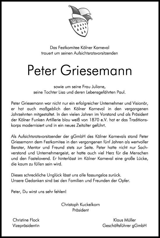 Anzeige von Peter Griesemann von Kölner Stadt-Anzeiger / Kölnische Rundschau / Express