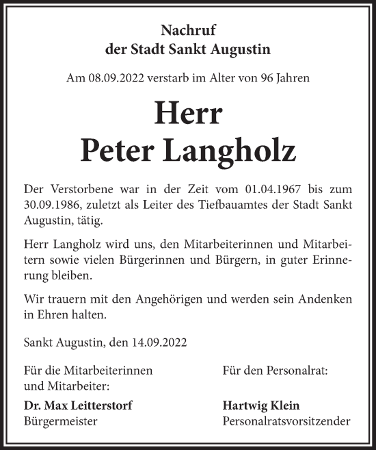 Anzeige von Peter Langholz von  Extra Blatt 