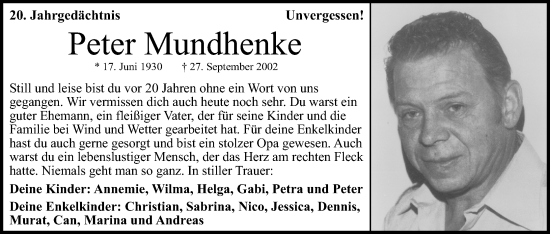 Anzeige von Peter Mundhenke von Kölner Stadt-Anzeiger / Kölnische Rundschau / Express