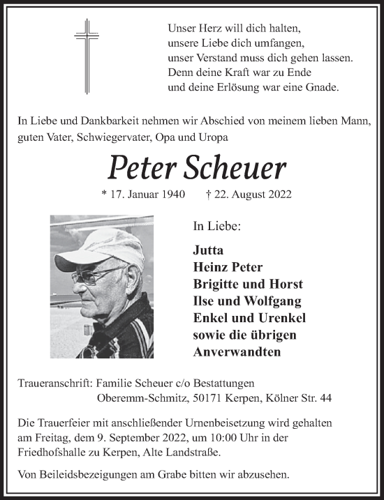 Anzeige von Peter Scheuer von  Werbepost 