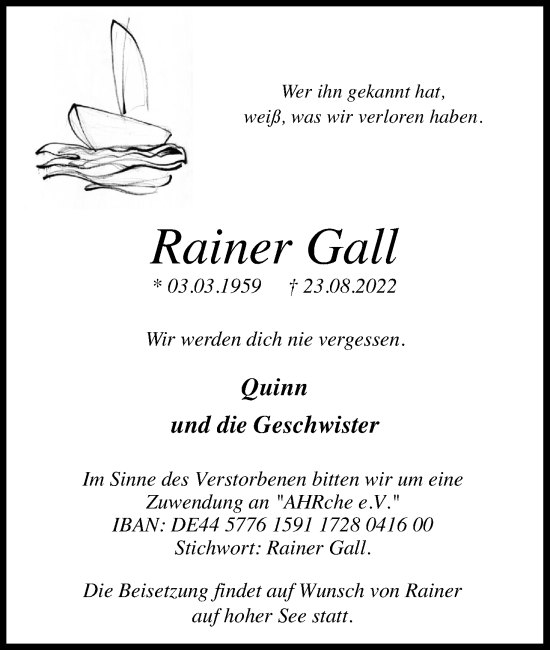 Anzeige von Rainer Gall von Kölner Stadt-Anzeiger / Kölnische Rundschau / Express