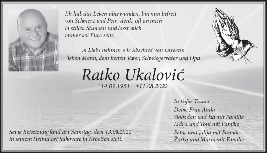 Anzeige von Ratko Ukalovic von  Lokalanzeiger 