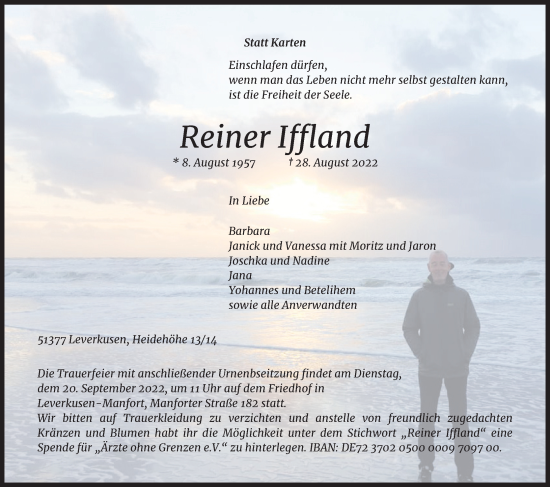 Anzeige von Reiner Iffland von Kölner Stadt-Anzeiger / Kölnische Rundschau / Express