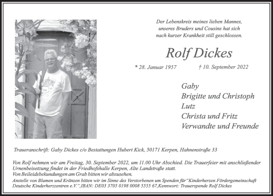 Anzeige von Rolf Dickes von  Werbepost 