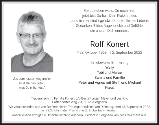 Anzeige von Rolf Konert von  Werbepost 