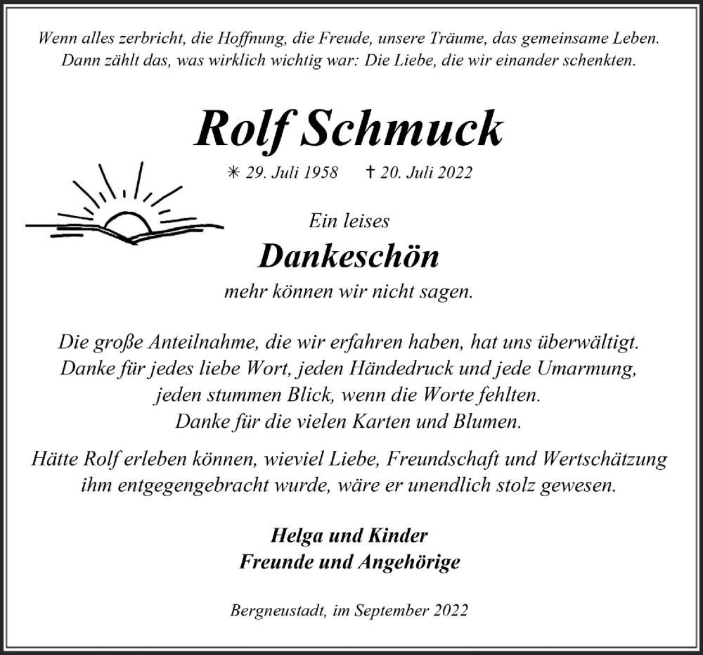  Traueranzeige für Rolf Schmuck vom 09.09.2022 aus  Anzeigen Echo 