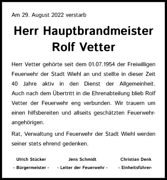 Traueranzeigen von Rolf Vetter WirTrauern