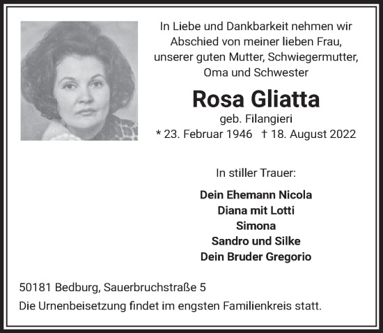 Anzeige von Rosa Gliatta von  Werbepost 
