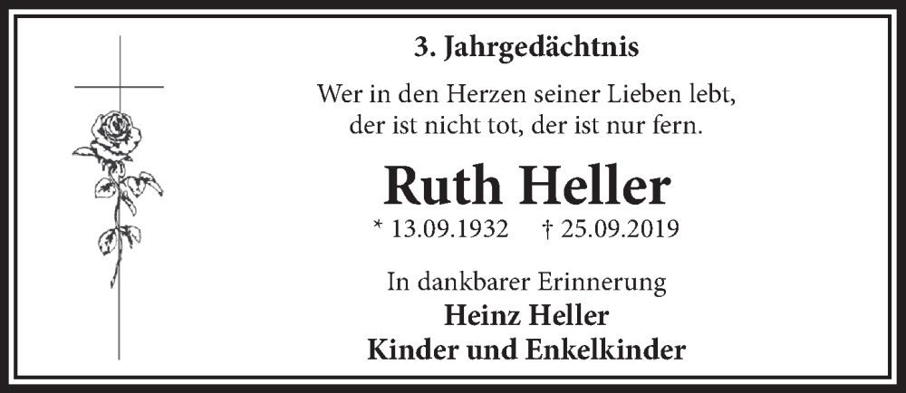  Traueranzeige für Ruth Heller vom 23.09.2022 aus  Lokale Informationen 
