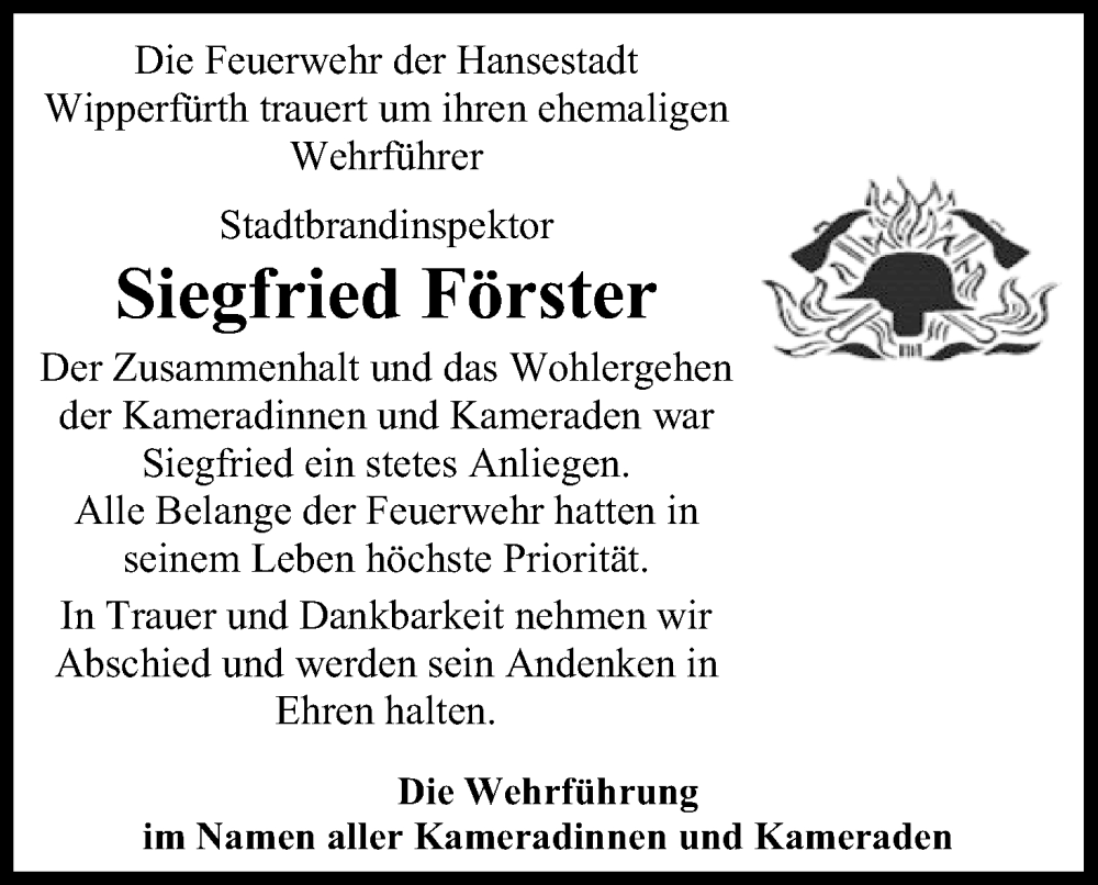  Traueranzeige für Siegfried Förster vom 14.09.2022 aus Kölner Stadt-Anzeiger / Kölnische Rundschau / Express