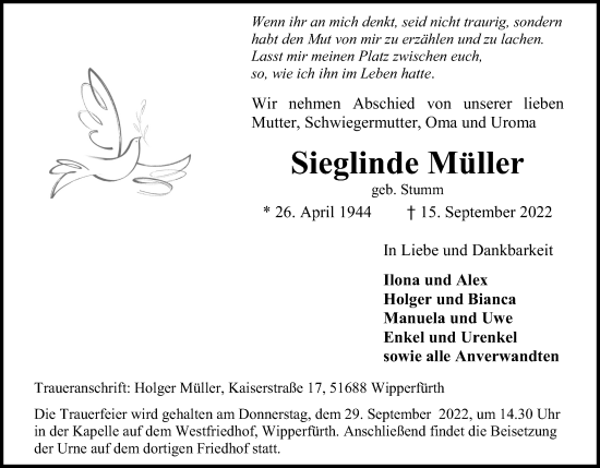 Anzeige von Sieglinde Müller von Kölner Stadt-Anzeiger / Kölnische Rundschau / Express