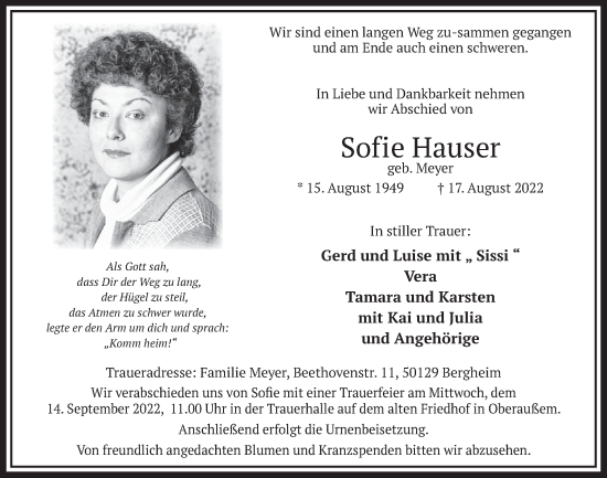 Anzeige von Sofie Hauser von  Werbepost 