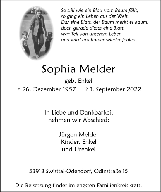 Anzeige von Sophia Melder von  Schaufenster/Blickpunkt 