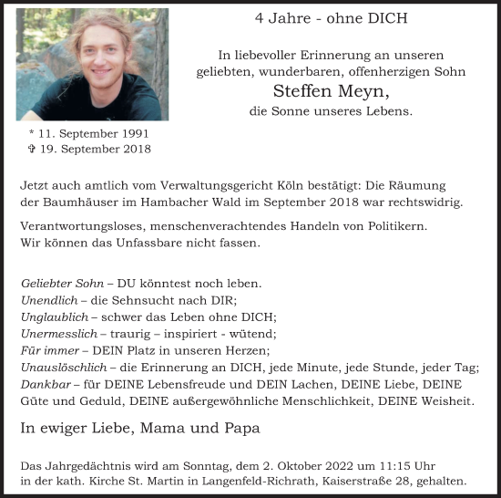 Anzeige von Steffen Meyn von Kölner Stadt-Anzeiger / Kölnische Rundschau / Express
