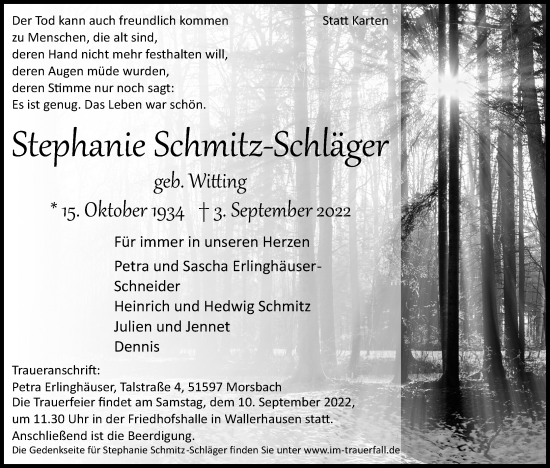Anzeige von Stephanie Schmitz-Schläger von Kölner Stadt-Anzeiger / Kölnische Rundschau / Express