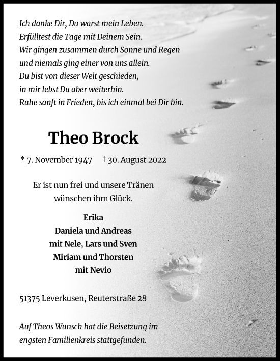 Anzeige von Theo Brock von Kölner Stadt-Anzeiger / Kölnische Rundschau / Express