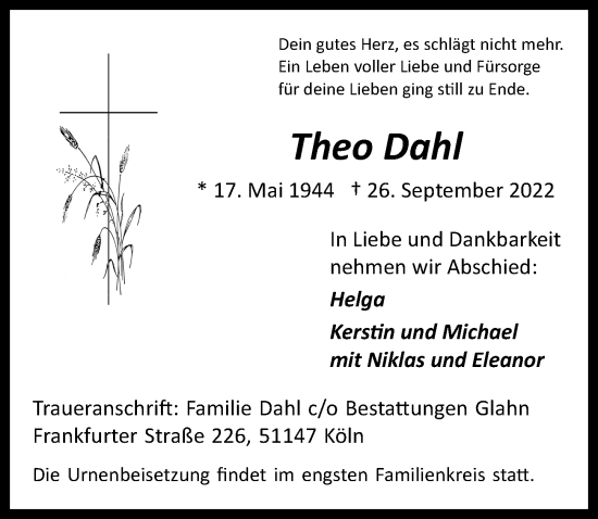 Anzeige von Theo Dahl von  EXPRESS - Die Woche 