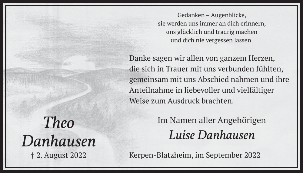  Traueranzeige für Theo Danhausen vom 02.09.2022 aus  Werbepost 