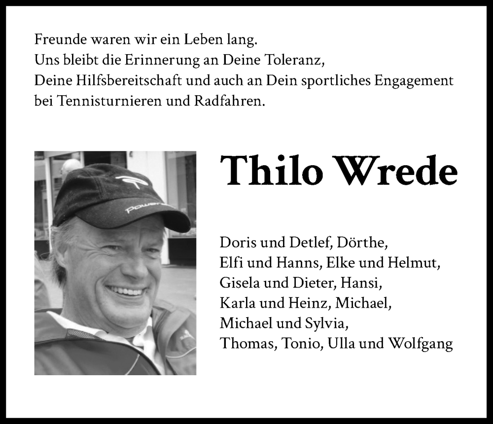  Traueranzeige für Thilo Wrede vom 03.09.2022 aus Kölner Stadt-Anzeiger / Kölnische Rundschau / Express