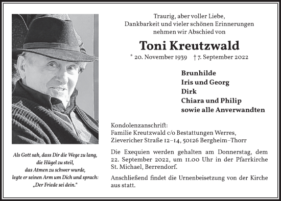 Anzeige von Toni Kreutzwald von  Werbepost 