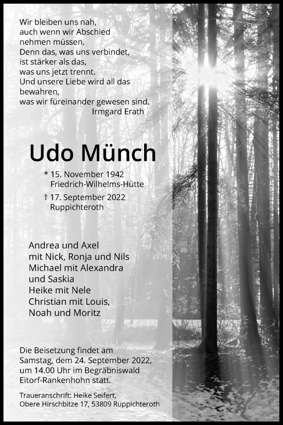 Anzeige von Udo Münch von Kölner Stadt-Anzeiger / Kölnische Rundschau / Express