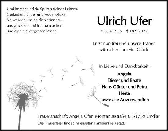 Anzeige von Ulrich Ufer von Kölner Stadt-Anzeiger / Kölnische Rundschau / Express