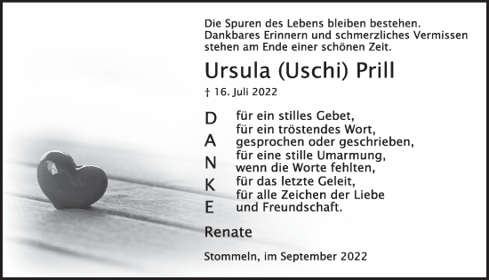 Anzeige von Ursula Prill von  Wochenende 