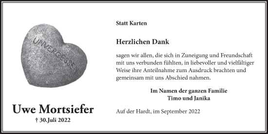Anzeige von Uwe Mortsiefer von  Lokalanzeiger 