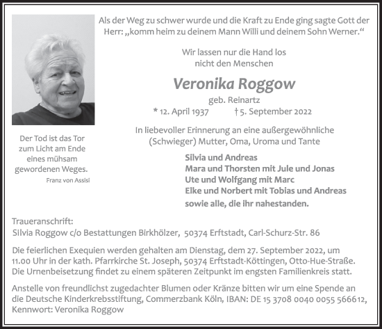 Anzeige von Veronika Roggow von  Werbepost 