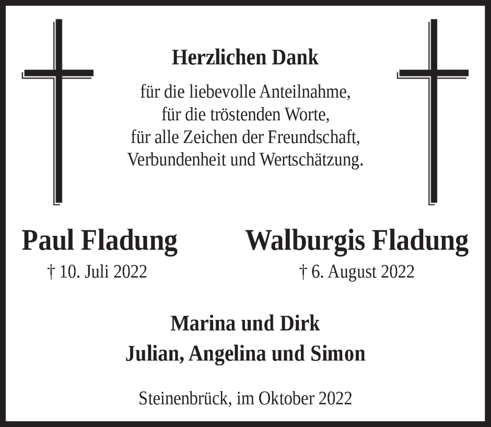  Traueranzeige für Walburgis Fladung vom 30.09.2022 aus  Bergisches Handelsblatt 