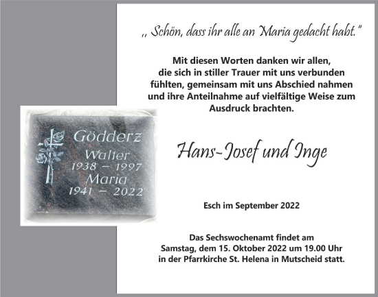 Anzeige von Walter und Maria  von  Blickpunkt Euskirchen 