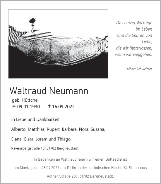 Anzeige von Waltraud Neumann von  Anzeigen Echo 