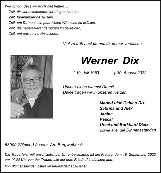 Anzeige von Werner Dix von  Blickpunkt Euskirchen 