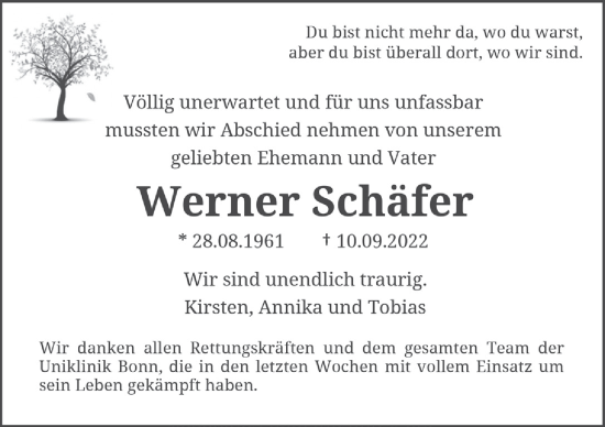 Anzeige von Werner Schäfer von  Extra Blatt 