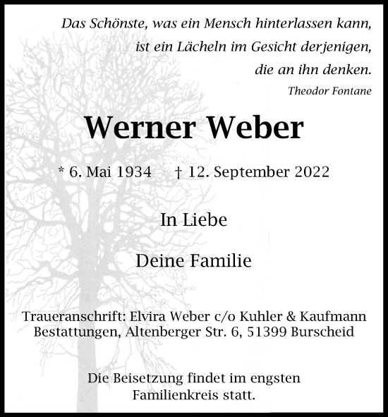 Anzeige von Werner Weber von Kölner Stadt-Anzeiger / Kölnische Rundschau / Express
