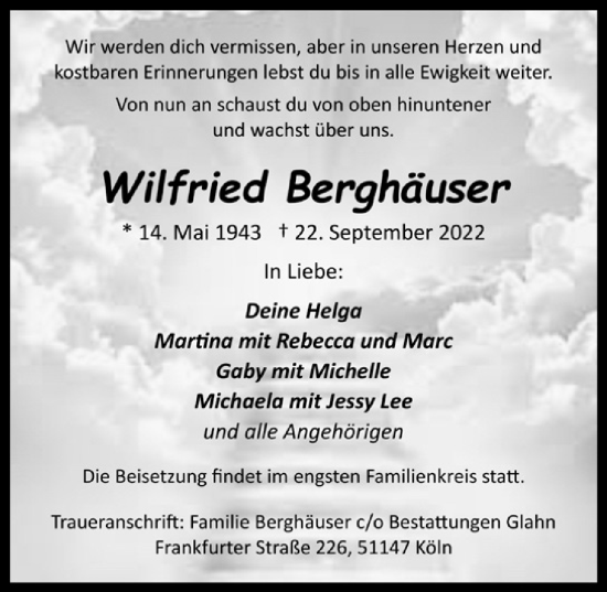Anzeige von Wilfried Berghäuser von  EXPRESS - Die Woche 