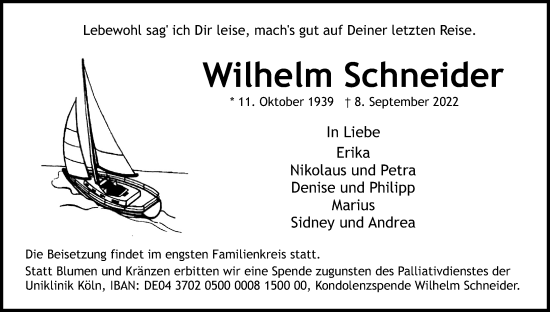 Anzeige von Wilhelm Schneider von Kölner Stadt-Anzeiger / Kölnische Rundschau / Express
