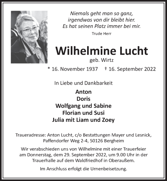 Anzeige von Wilhelmine Lucht von  Werbepost 
