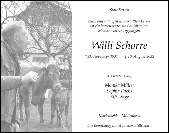Anzeige von Willi Schorre von  Anzeigen Echo 