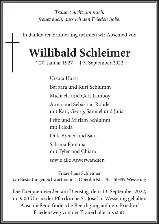 Anzeige von Willibald Schleimer von  Schlossbote/Werbekurier 