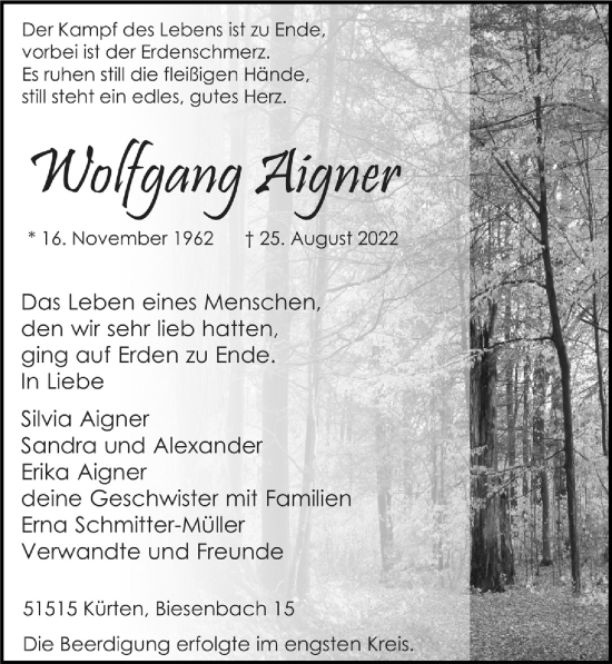 Anzeige von Wolfgang Aigner von  Bergisches Handelsblatt 