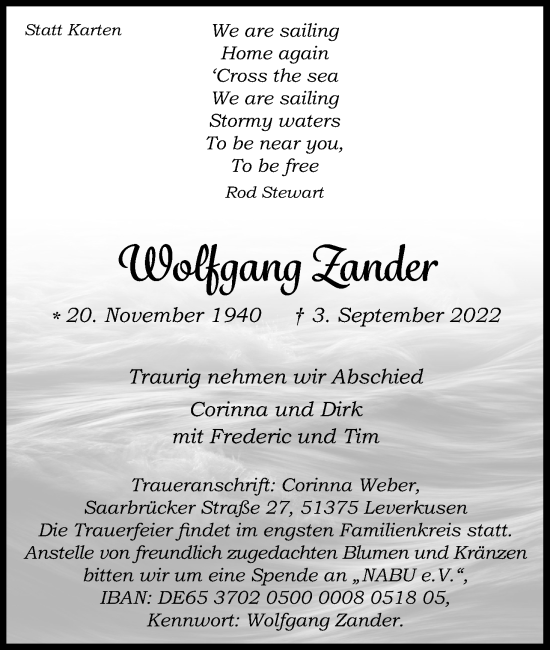 Anzeige von Wolfgang Zander von Kölner Stadt-Anzeiger / Kölnische Rundschau / Express