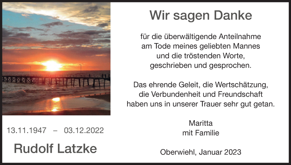  Traueranzeige für Rudolf Latzke vom 21.01.2023 aus Kölner Stadt-Anzeiger / Kölnische Rundschau