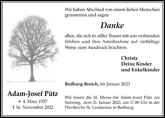 Anzeige von Adam-Josef Pütz von  Werbepost 