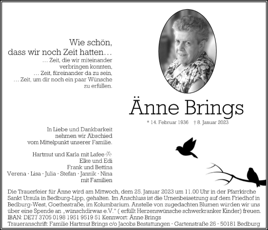 Anzeige von Änne Brings von  Werbepost 