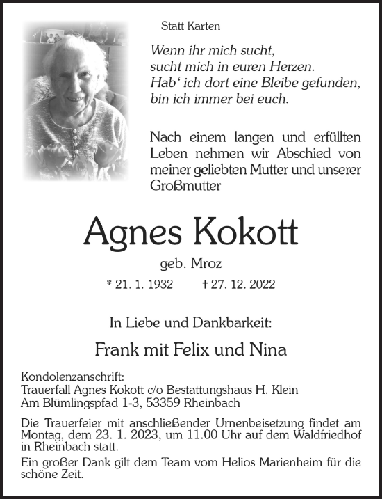 Anzeige von Agnes Kokott von  Schaufenster/Blickpunkt 